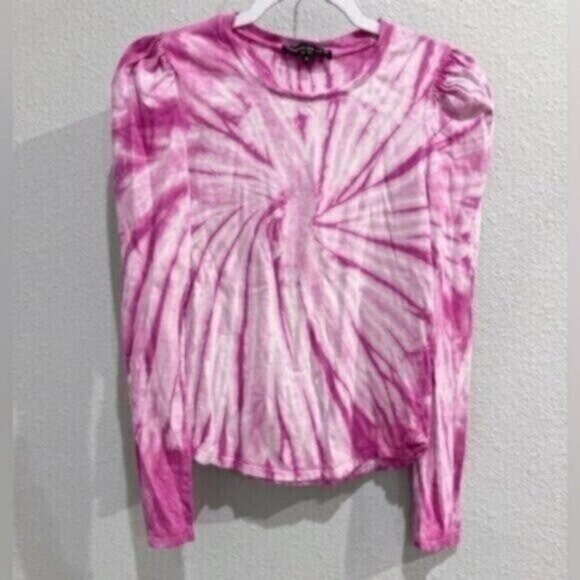 Revolve Boho Tie Dye Long Sleeve Puff Sleeve Feminine Pink Casual - Picture 1 of 5